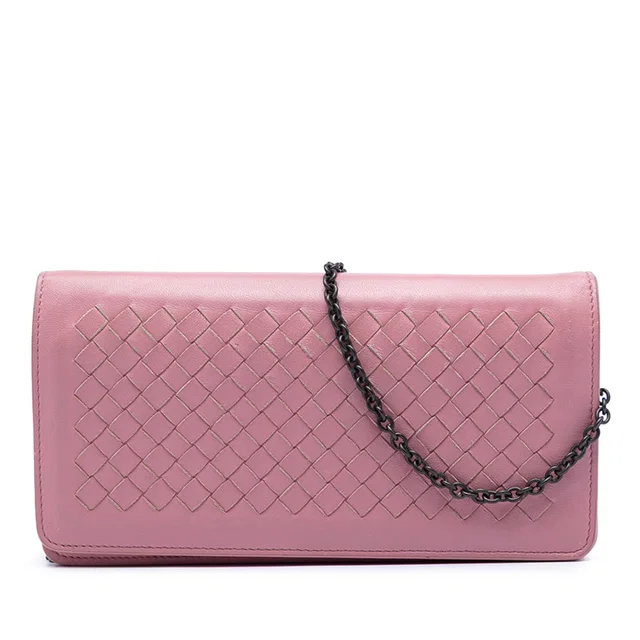 Pink Bottega Veneta Nappa Intrecciato Continental Wallet on Chain Crossbody Bag in Pink Nappa leather from Designer Revival