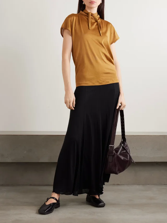 LEMAIRE Tie-neck jersey T-shirt in Beige, photo 2 of 2 from NET-A-PORTER (Canada)