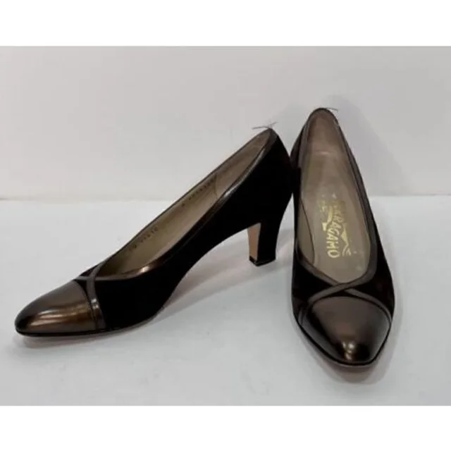 Ferragamo Italy Dq34408 Brown Sueded Leather Cap Toe Heels Size 9aaaa in red|brown Leather from Poshmark