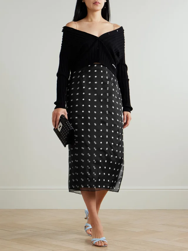 EMILIA WICKSTEAD Bethan layered polka-dot recycled-organza and faille skirt in Black, photo 2 of 2 from NET-A-PORTER (Canada)