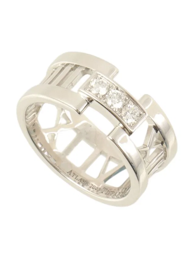 Tiffany & Co. 18K Diamond Open Atlas Ring #51 Silver in Silver from VINTAGE QOO TOKYO
