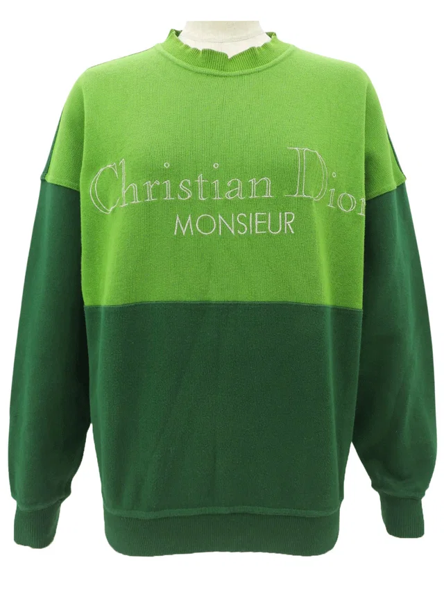 Dior Embroidered Logo Long Sleeve Sweatshirt #M Green in Green from VINTAGE QOO TOKYO