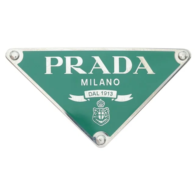 Prada Triangle Logo Metal Belt Buckle Green in Green from The Reluxe