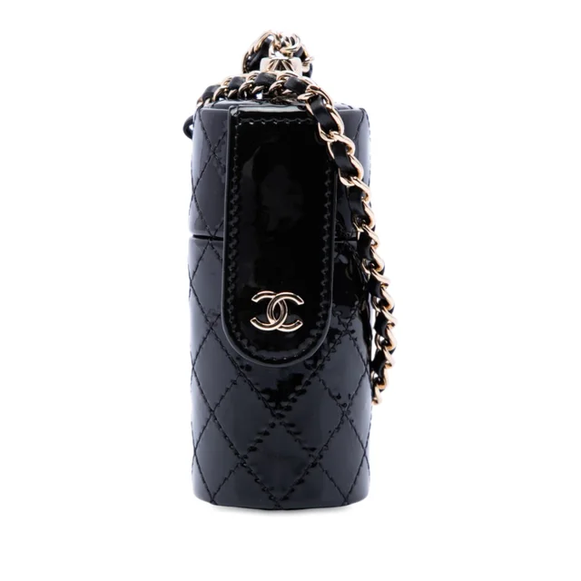 Black Chanel CC Quilted Patent Lipstick Case in Black Patent leather from Designer Revival