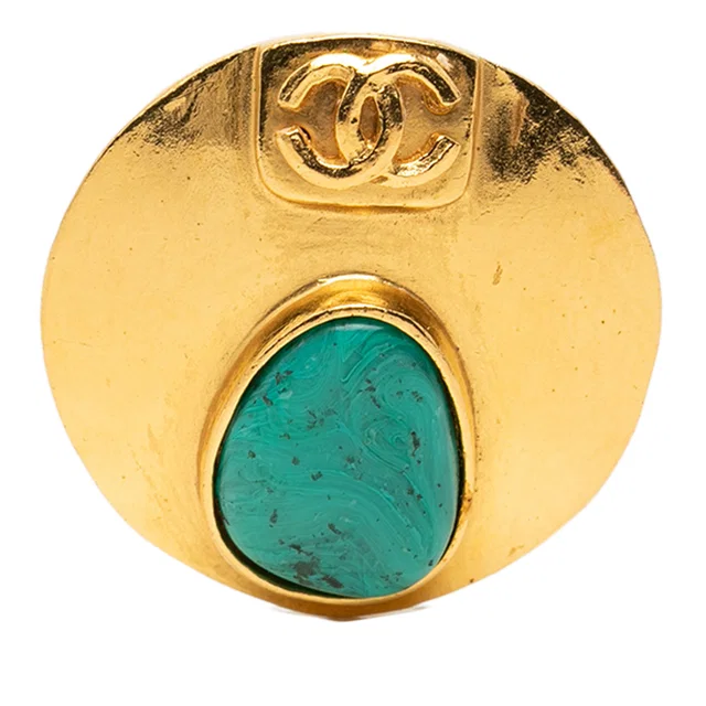 Gold Chanel CC Gold Plated Round Gripoix Brooch in Gold from Designer Revival