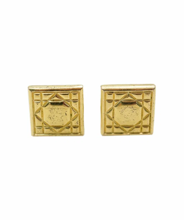 Dior square small gold clip ons in Gold Leather from Luxury Promise