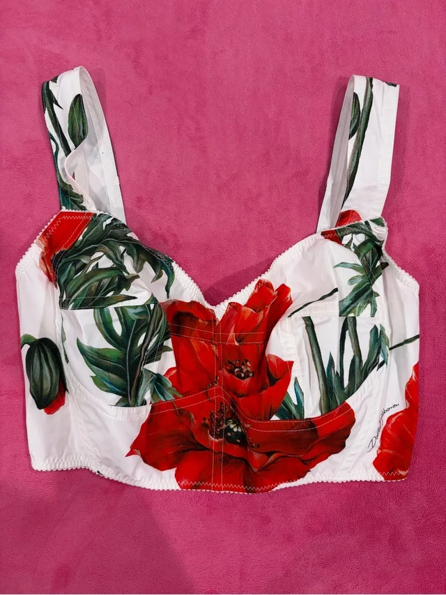 Dolce & Gabbana Unused Poppy Flower Soft Corset Top in red|white from Poshmark