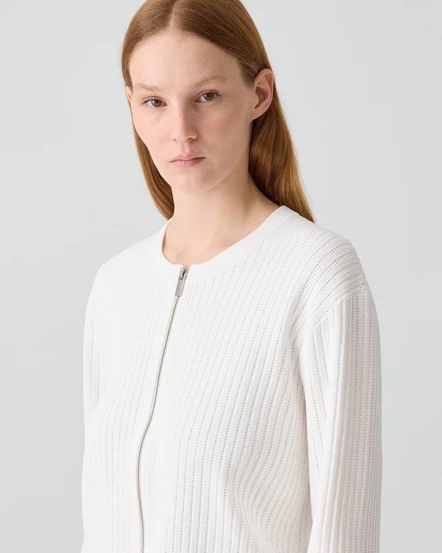 Theory Pointelle Cardigan in Crepe Knit in WHITE, photo 11 of 12 from Theory