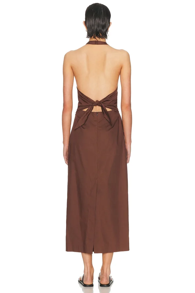 Enza Costa Poplin Halter Dress in Brown, photo 2 of 2 from FWRD