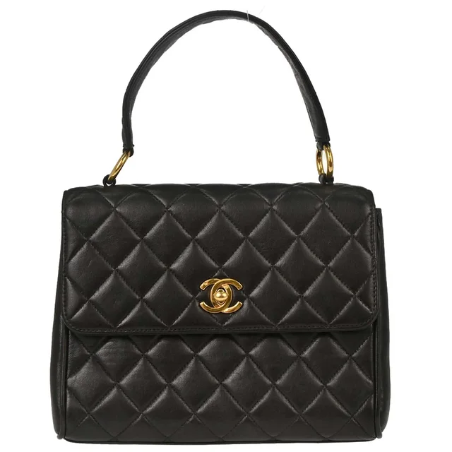Chanel 1996-1997 Black Lambskin Straight Flap Handbag in Black Lambskin from AMORE Vintage Tokyo