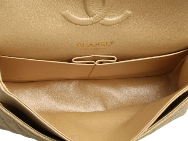 Chanel Medium/Large Iridescent Beige Quilted Caviar Classic Double Flap in Beige Caviar leather from Ann's Fabulous Finds, photo 9 of 10