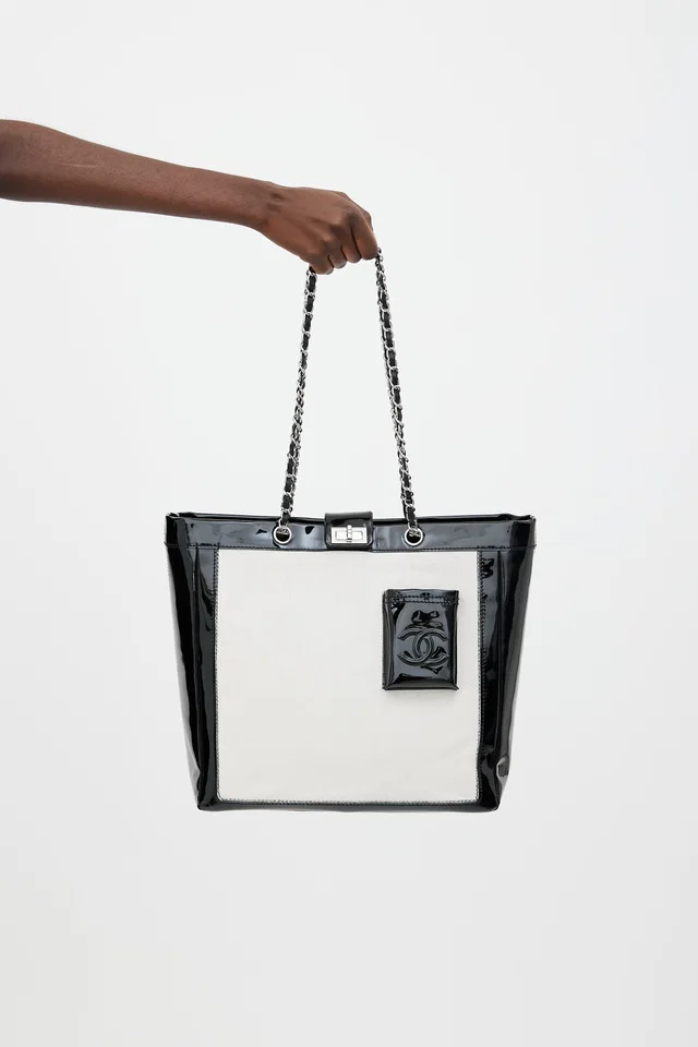 Chanel Black Patent & Cream Hair Tote Bag in Black Patent leather from VSP Consignment