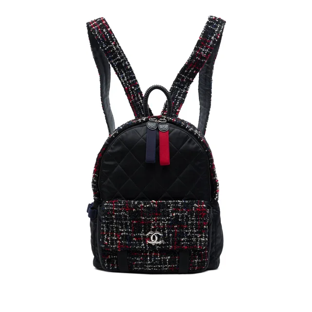 Black Chanel Quilted Nylon and Tweed Astronaut Essentials Backpack in Black Nylon from Designer Revival