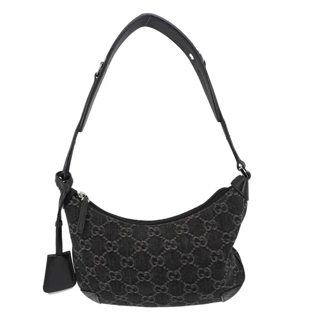 Gucci Horsebit Slim Small GG Monogram Denim Hobo Shoulder Bag Black 774719 in Black Denim from Dallas Designer Handbags