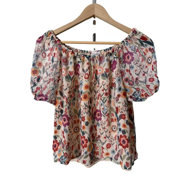 REDValentino Silk Floral Print Off Shoulder Puff Sleeve Blouse Top Us 8 in red Silk from Poshmark
