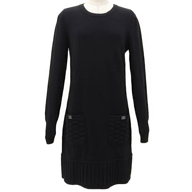 Chanel CC Turnlock Knit Dress #38 Black in Black Nylon from VINTAGE QOO TOKYO