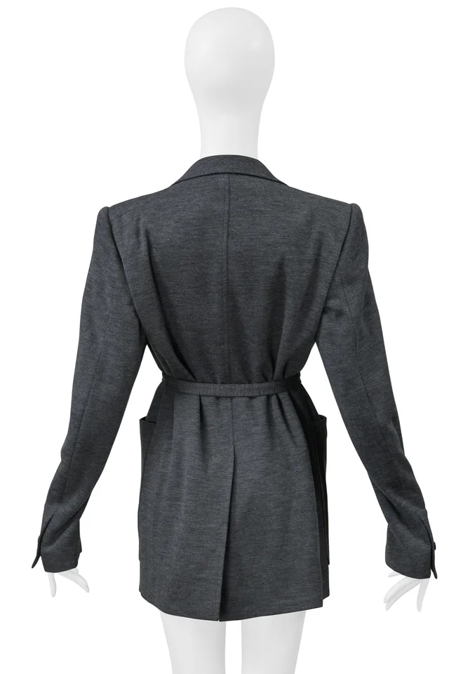 Maison Margiela GREY WOOL DOUBLE KNIT JACKET WITH BELT 2000s in Grey Wool from Resurrection Vintage, photo 2 of 2