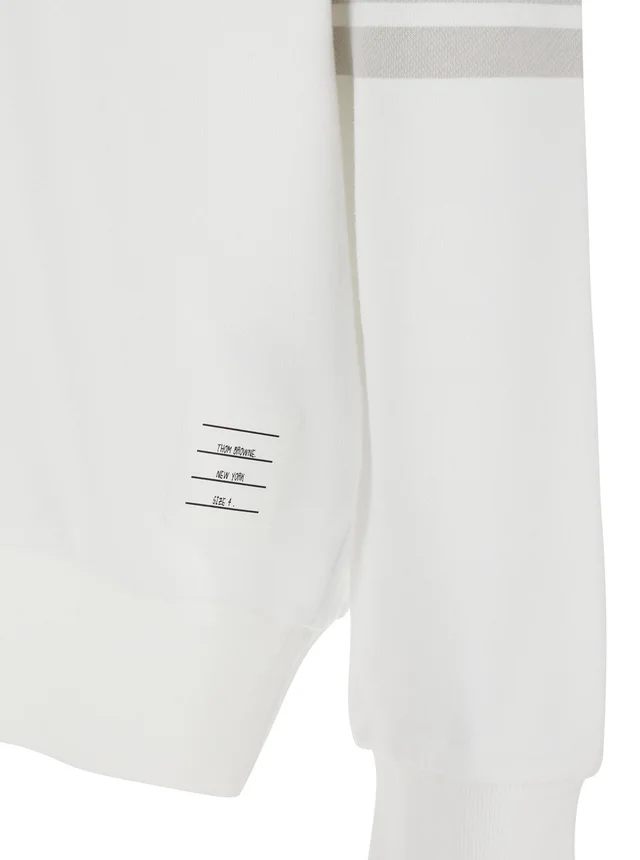 Thom browne Hooded Sweatshirt with Drawstring and 4Bar Logo on the Sleeve in White Cotton for Men in White, photo 6 of 6 from Gaudenzi Boutique