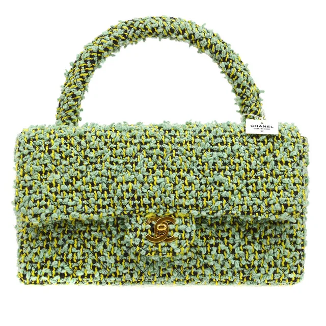 Chanel 1994 Classic Flap Handbag Medium Green Tweed in Green Tweed from AMORE Vintage Tokyo
