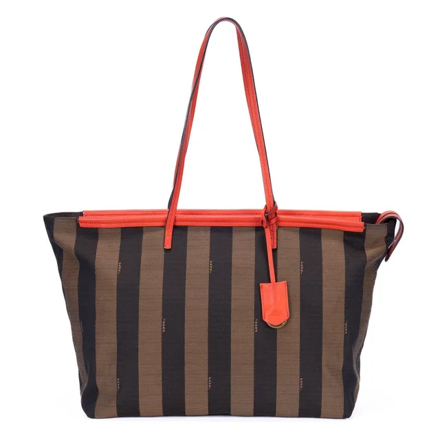 Fendi Roll Zip Tote Bag Brown Black Red Stripepecan Canvas in Black Canvas from The Reluxe