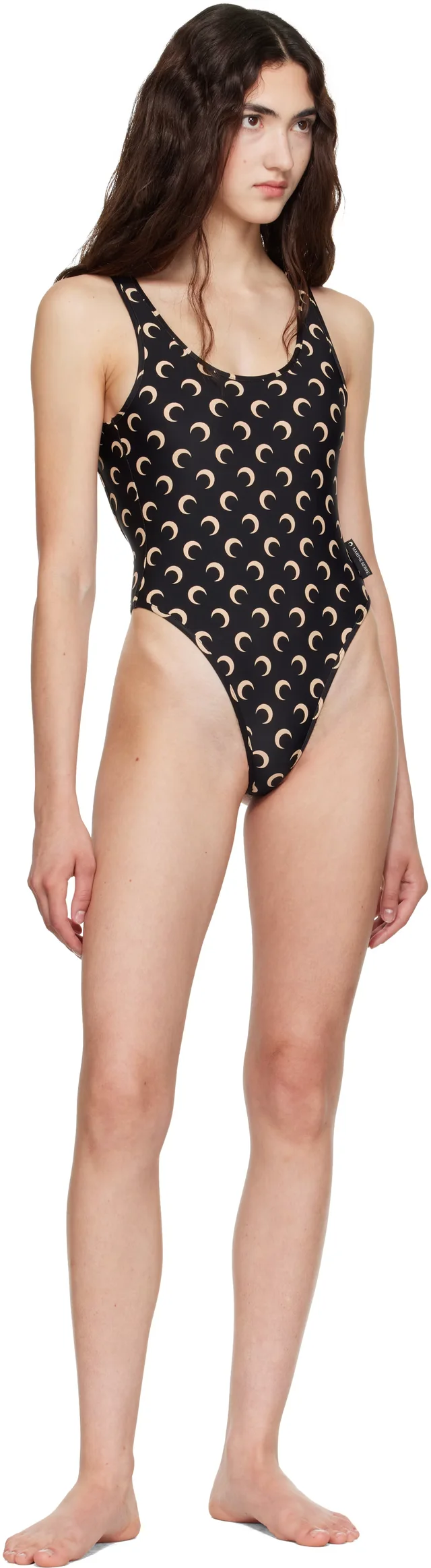 Marine Serre Black Moon Printed Jersey One-Piece Swimsuit, photo 4 of 8 from SSENSE
