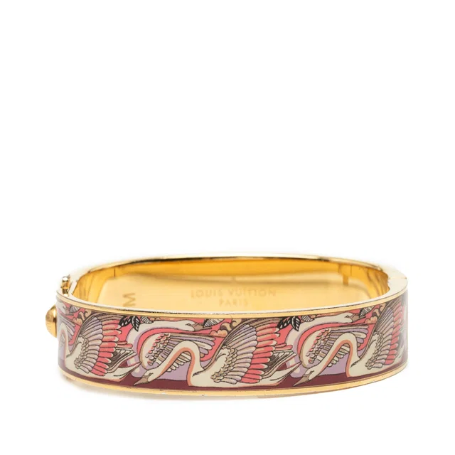 Gold Louis Vuitton Gold Plated Enamel Monogram Confidential Hinge Bracelet M in Gold from Designer Revival