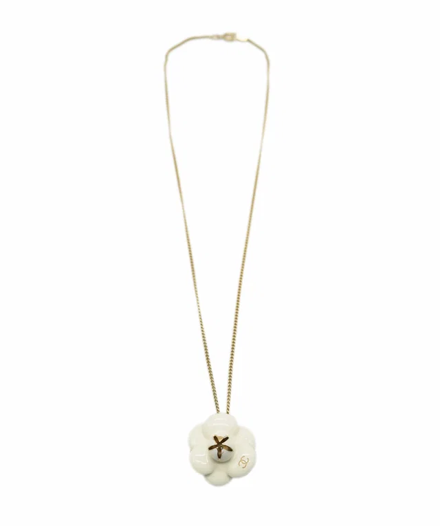 Chanel cream camellia flower pendant necklace in White from Luxury Promise