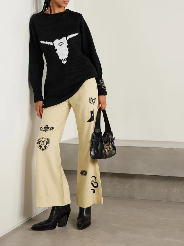 ALIX OF BOHEMIA Renny Cow Skull intarsia organic cotton mini dress in Black, photo 2 of 2 from NET-A-PORTER (Canada)