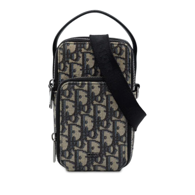 Blue Dior Micro Oblique Canvas Rider Pouch Satchel in Blue Canvas from Designer Revival
