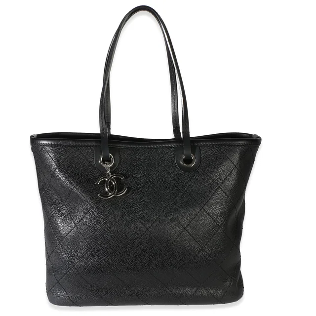 Chanel Black Quilted Caviar Shopping Fever Tote in Black Caviar leather from myGemma