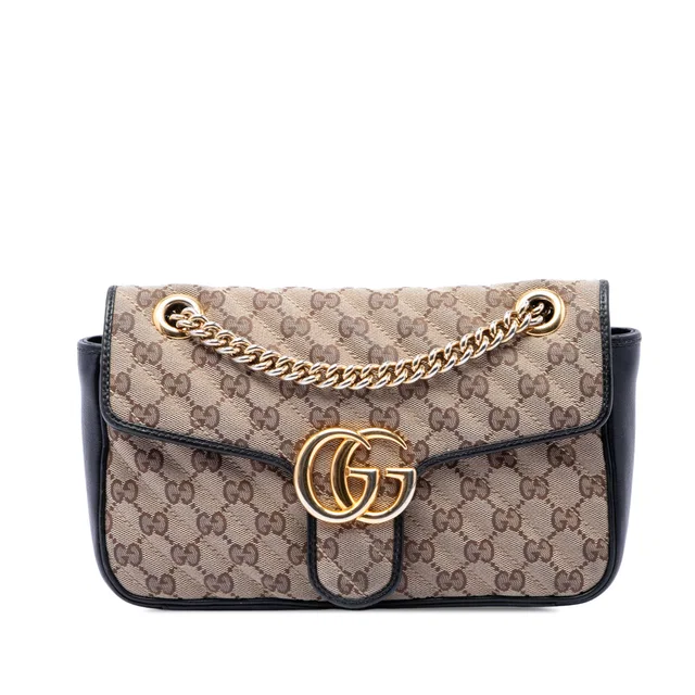 Beige Gucci Medium GG Marmont Matelasse Diagonal GG Canvas Shoulder Bag in Beige Canvas from Designer Revival