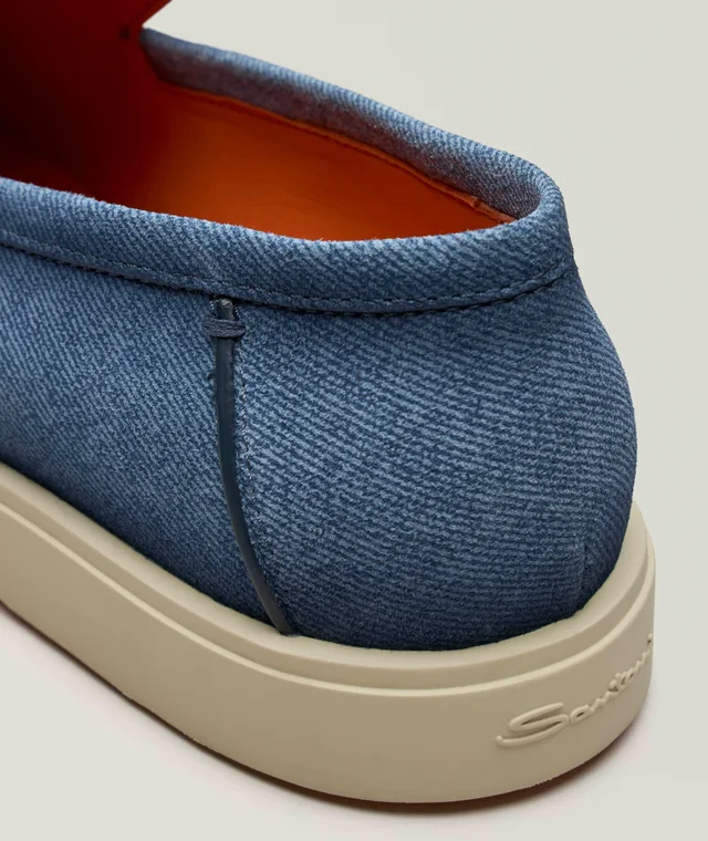 Santoni Botanist Denim Effect Suede Loafers in Blue Suede & Nubuck, photo 3 of 5 from Harry Rosen