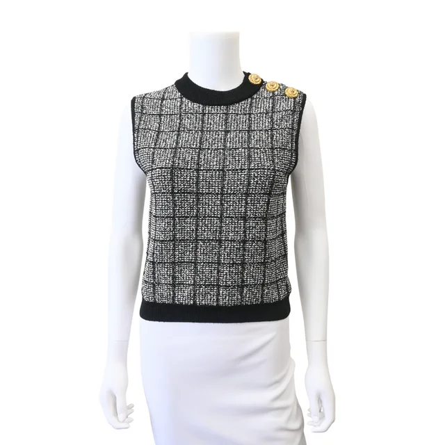 Balmain Tweed Check Crop Top in Tweed from Clotheshorse Anonymous