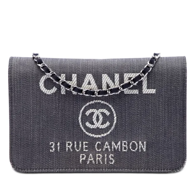Blue Chanel Denim Deauville Wallet On Chain Crossbody Bag in Blue Denim from Designer Revival