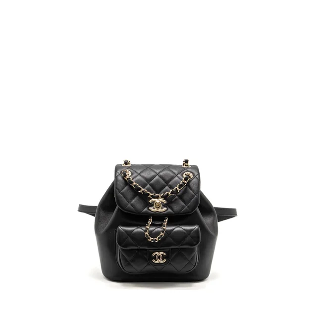 Chanel 24p Mini Duma Backpack Calfskin Black LGHW (microchip) in Black Calfskin from EMIER