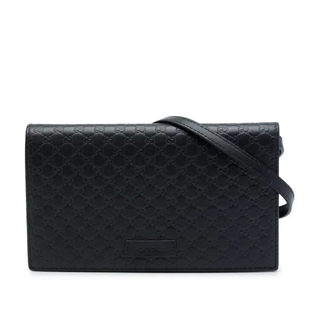 Black Gucci Microguccissima Wallet on Strap Crossbody Bag in Black Leather from Designer Revival