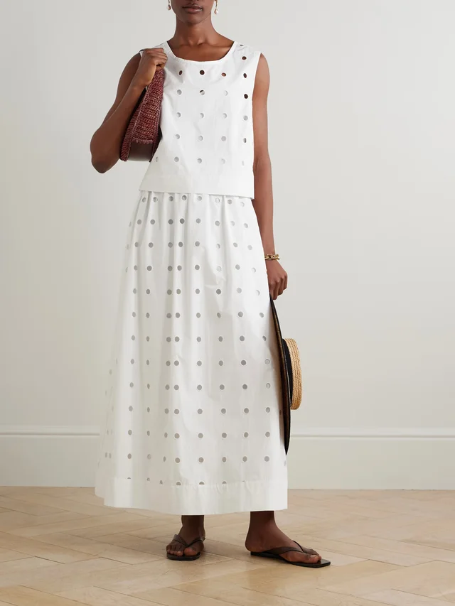 POSSE Peggy broderie anglaise cotton-poplin midi skirt in White, photo 2 of 2 from NET-A-PORTER (Canada)
