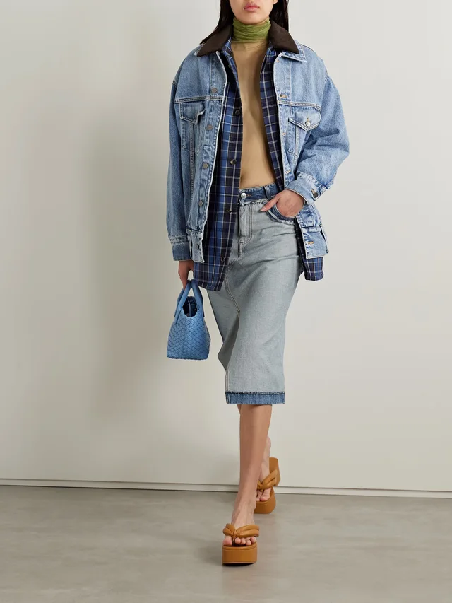 MARNI Frayed denim midi skirt in Blue, photo 2 of 2 from NET-A-PORTER (Canada)