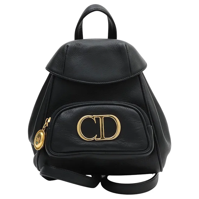 Dior Logo Plate Backpack Mini Black in Black Leather from VINTAGE QOO TOKYO