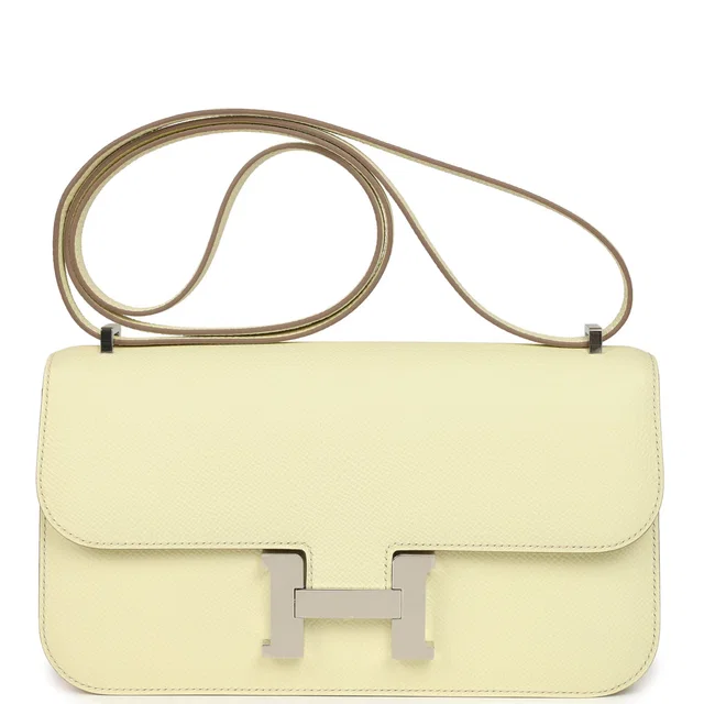 Hermès Constance Elan Jaune Milton Epsom Palladium Hardware in Yellow Epsom leather from Madison Avenue Couture