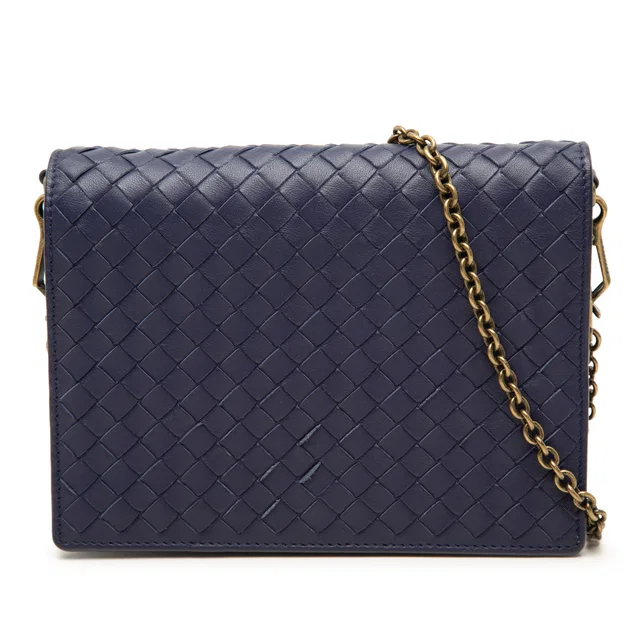 Blue Bottega Veneta Nappa Intrecciato Wallet On Chain Crossbody Bag in Blue Nappa leather from Designer Revival