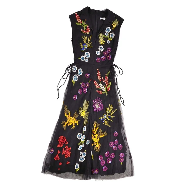 Dior Dress Sleeveless Sheer Tulle Embroidery Top Nylon Black US 4 in Black Nylon from The Reluxe