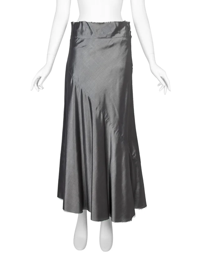 Comme des Garçons Vintage AW 1996 Metallic Charcoal Silver Silk Skirt in Silver Silk from Amarcord Vintage Fashion