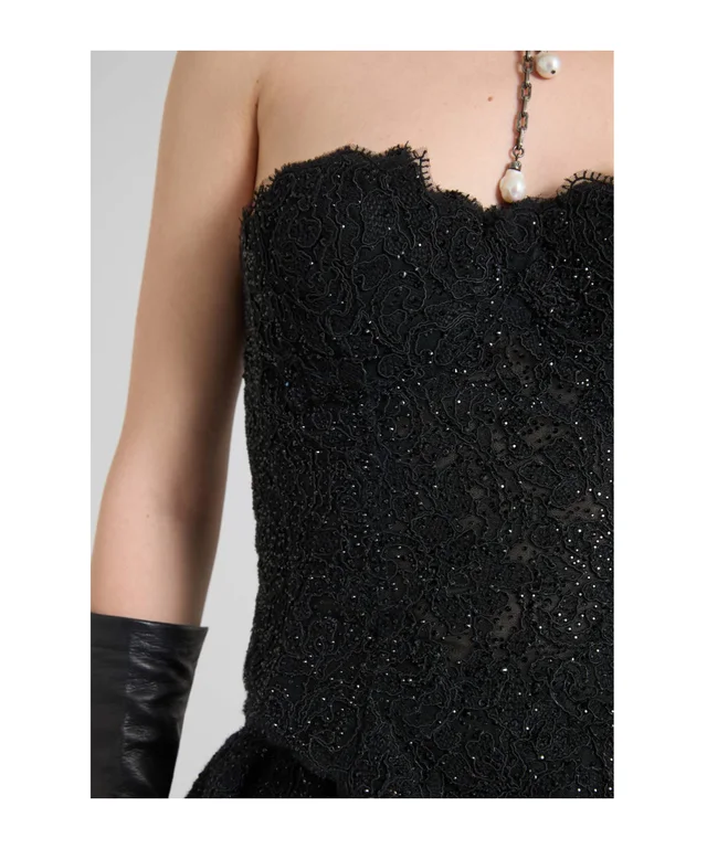 Ermanno Scervino Rebrode lace bustier with tone-on-tone crystals and V-shaped hem, photo 4 of 4 from SENSER