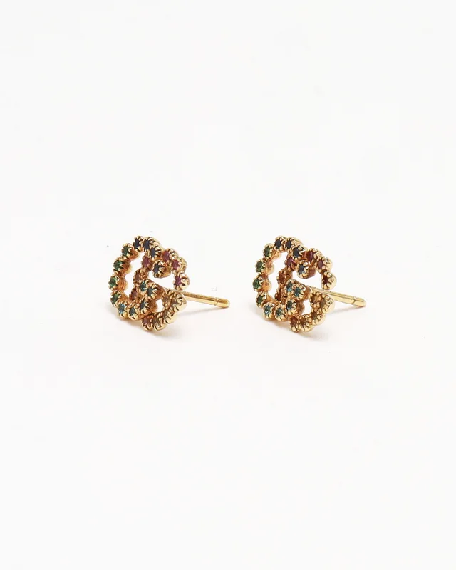 Gucci GG Multicolour 18kt Gold Stud Earrings in Gold from A Retro Tale, photo 2 of 3