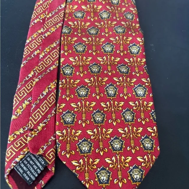 90s Medusa Head Baroque Tie Versace Logo Dress Suit Accessory in gold|red from Poshmark