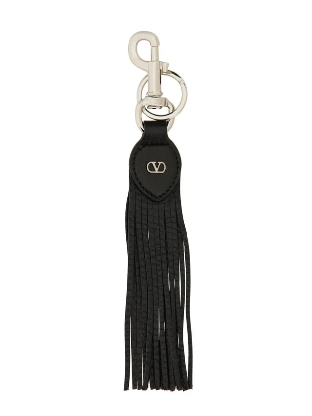 Valentino Garavani Vlogo Signature Leather Key Case — Black Keychains in Black Leather from HEWI