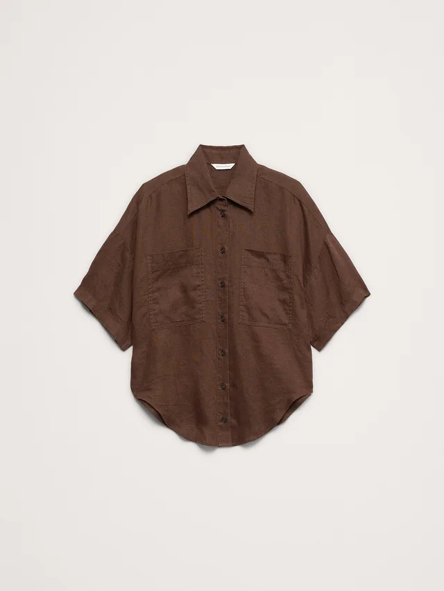 Banana Republic Linen Short-Sleeve Shirt in Reddish Brown, photo 4 of 6 from Banana Republic (Canada)