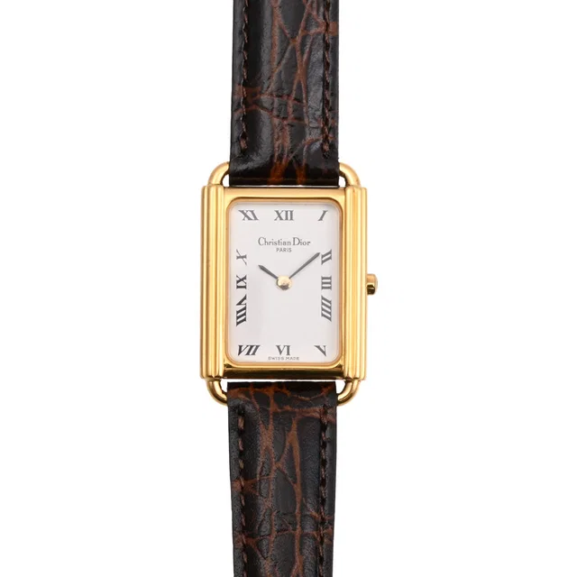 Dior Rectangular Watch 58.122 Quartz Gold in Gold Leather from VINTAGE QOO TOKYO