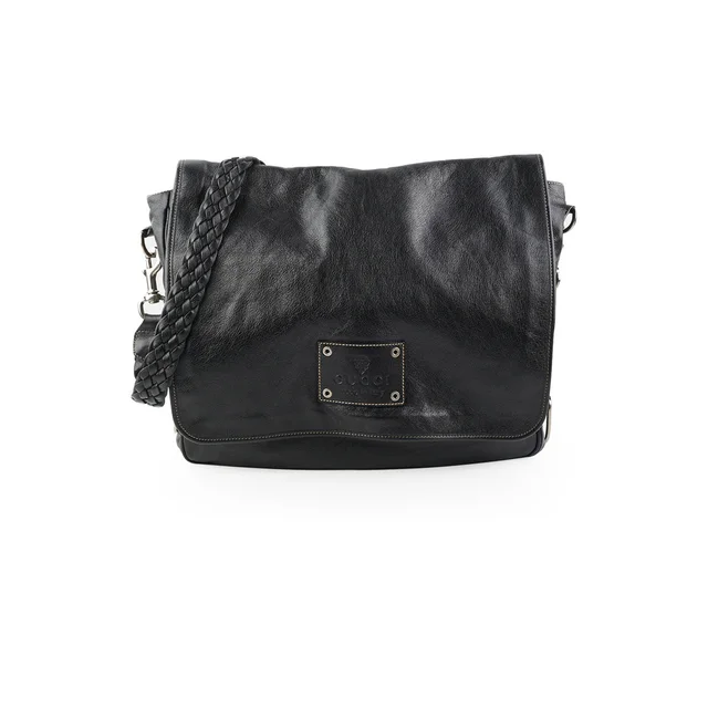Gucci Crest Chain Messenger Bag Black in Black Leather from The Purse Affair